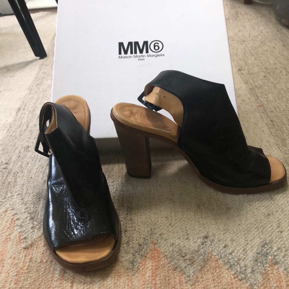 Size 40 Black Margiela MM6 Peep Toe Heels 3”